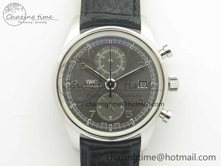 Portuguese Chrono SS ZF 1:1 Best Edition Gray Dial SS On Black Leather Strap A7750
