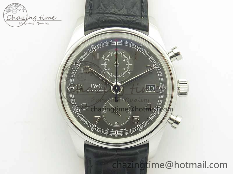Portuguese Chrono SS ZF 1:1 Best Edition Gray Dial SS On Black Leather Strap A7750