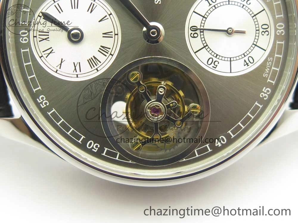 Portuguese Flying Tourbillon SS Gray Dial 2 Sub Dials on Black Leather Strap