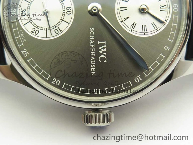 Portuguese Flying Tourbillon SS Gray Dial 2 Sub Dials on Black Leather Strap