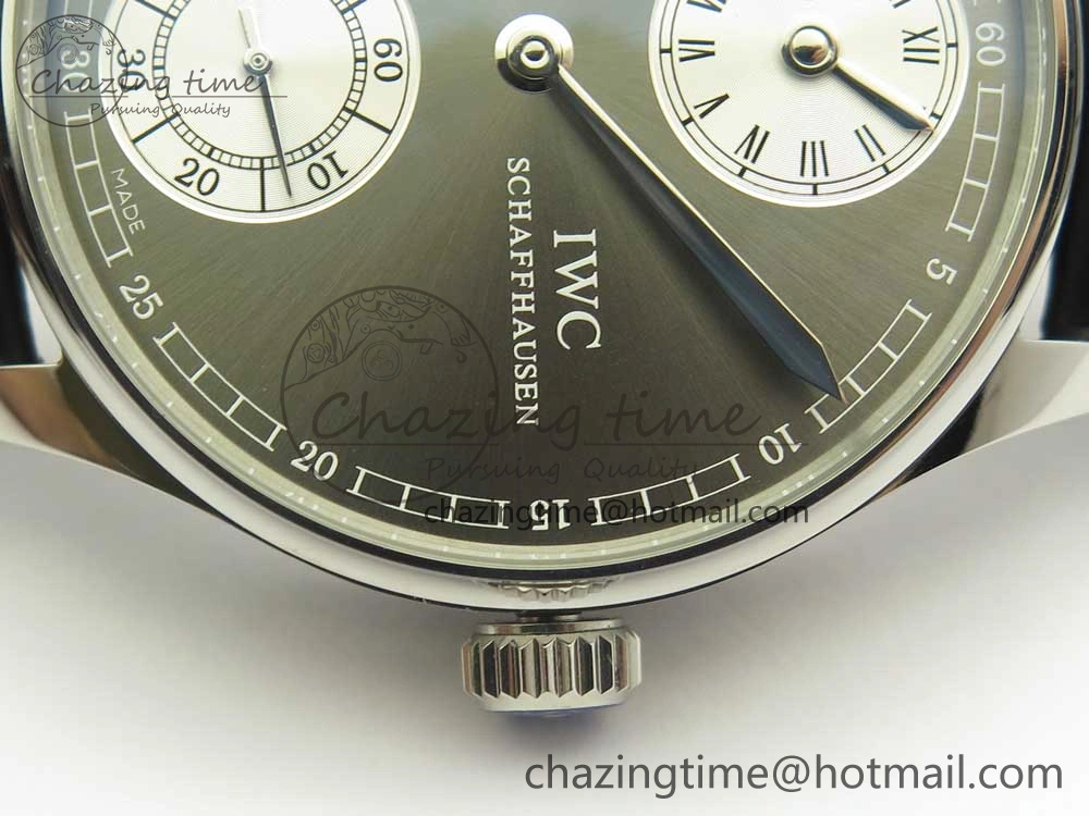 Portuguese Flying Tourbillon SS Gray Dial 2 Sub Dials on Black Leather Strap