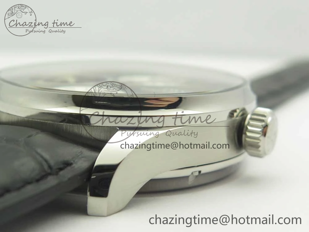 Portuguese Flying Tourbillon SS Gray Dial 2 Sub Dials on Black Leather Strap