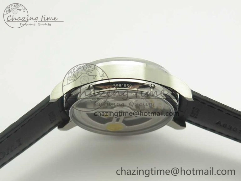 Portuguese Flying Tourbillon SS Gray Dial 2 Sub Dials on Black Leather Strap