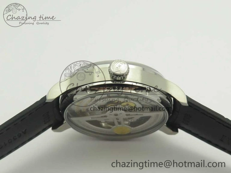Portuguese Flying Tourbillon SS Gray Dial 2 Sub Dials on Black Leather Strap