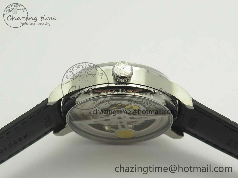 Portuguese Flying Tourbillon SS Gray Dial 2 Sub Dials on Black Leather Strap