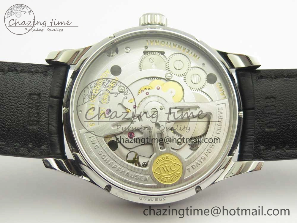 Portuguese Flying Tourbillon SS Gray Dial 2 Sub Dials on Black Leather Strap