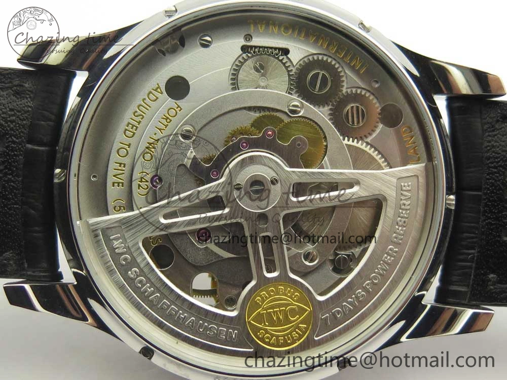 Portuguese Flying Tourbillon SS Gray Dial 2 Sub Dials on Black Leather Strap