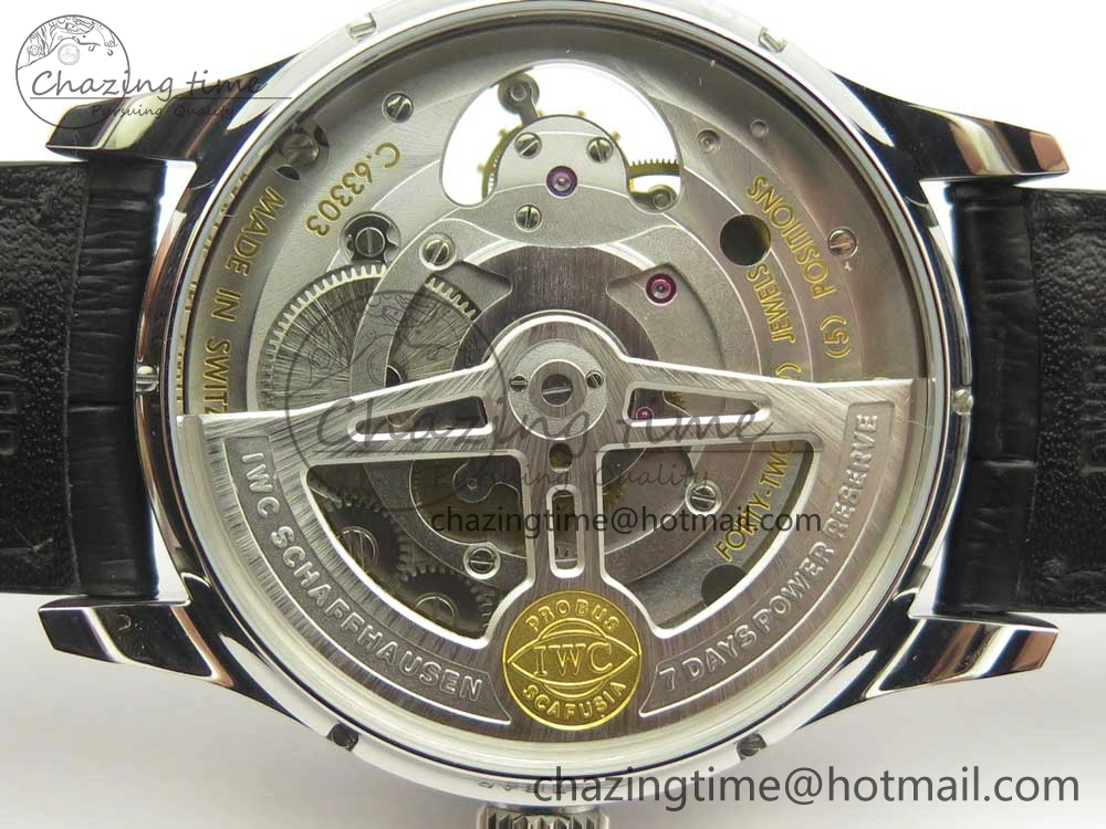 Portuguese Flying Tourbillon SS Gray Dial 2 Sub Dials on Black Leather Strap