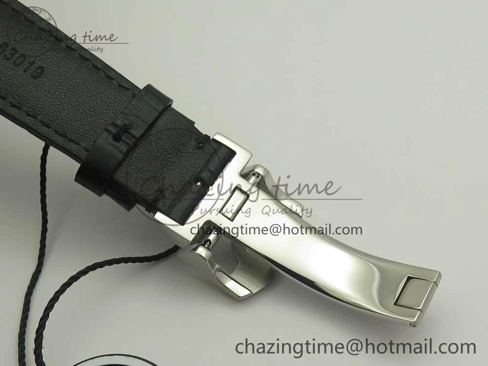 Portuguese Flying Tourbillon SS Gray Dial 2 Sub Dials on Black Leather Strap