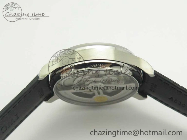 Portuguese Flying Tourbillon SS White Dial 2 Sub Dials on Black Leather Strap