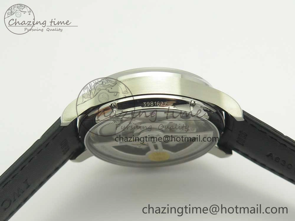 Portuguese Flying Tourbillon SS White Dial 2 Sub Dials on Black Leather Strap