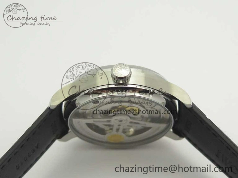 Portuguese Flying Tourbillon SS White Dial 2 Sub Dials on Black Leather Strap