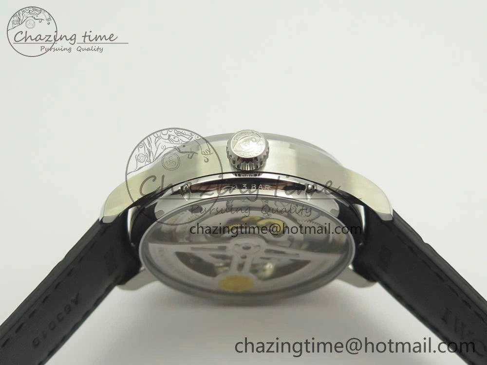 Portuguese Flying Tourbillon SS White Dial 2 Sub Dials on Black Leather Strap