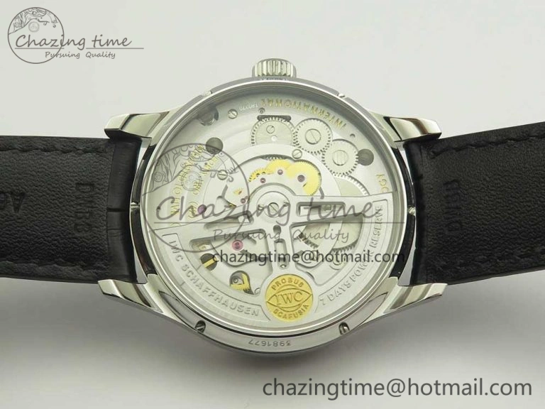 Portuguese Flying Tourbillon SS White Dial 2 Sub Dials on Black Leather Strap