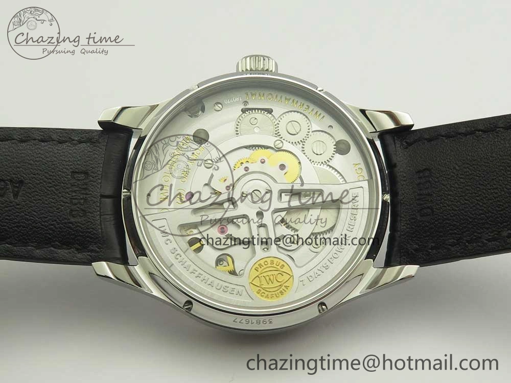 Portuguese Flying Tourbillon SS White Dial 2 Sub Dials on Black Leather Strap