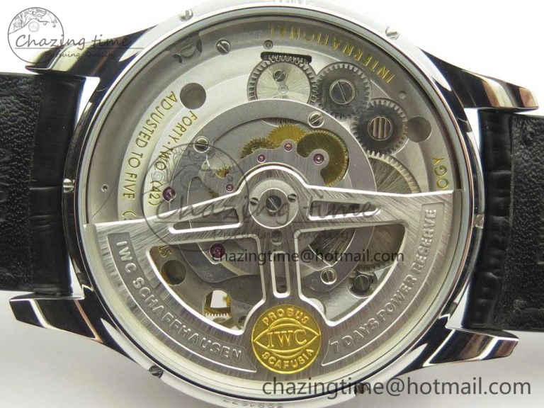 Portuguese Flying Tourbillon SS White Dial 2 Sub Dials on Black Leather Strap