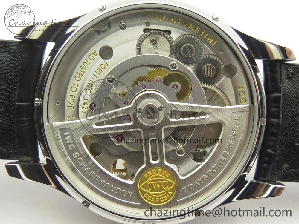 Portuguese Flying Tourbillon SS White Dial 2 Sub Dials on Black Leather Strap