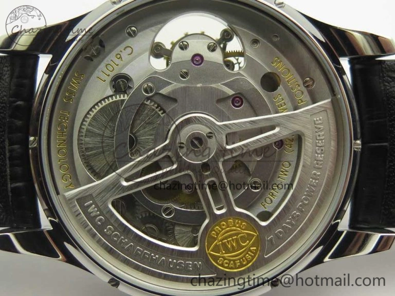 Portuguese Flying Tourbillon SS White Dial 2 Sub Dials on Black Leather Strap