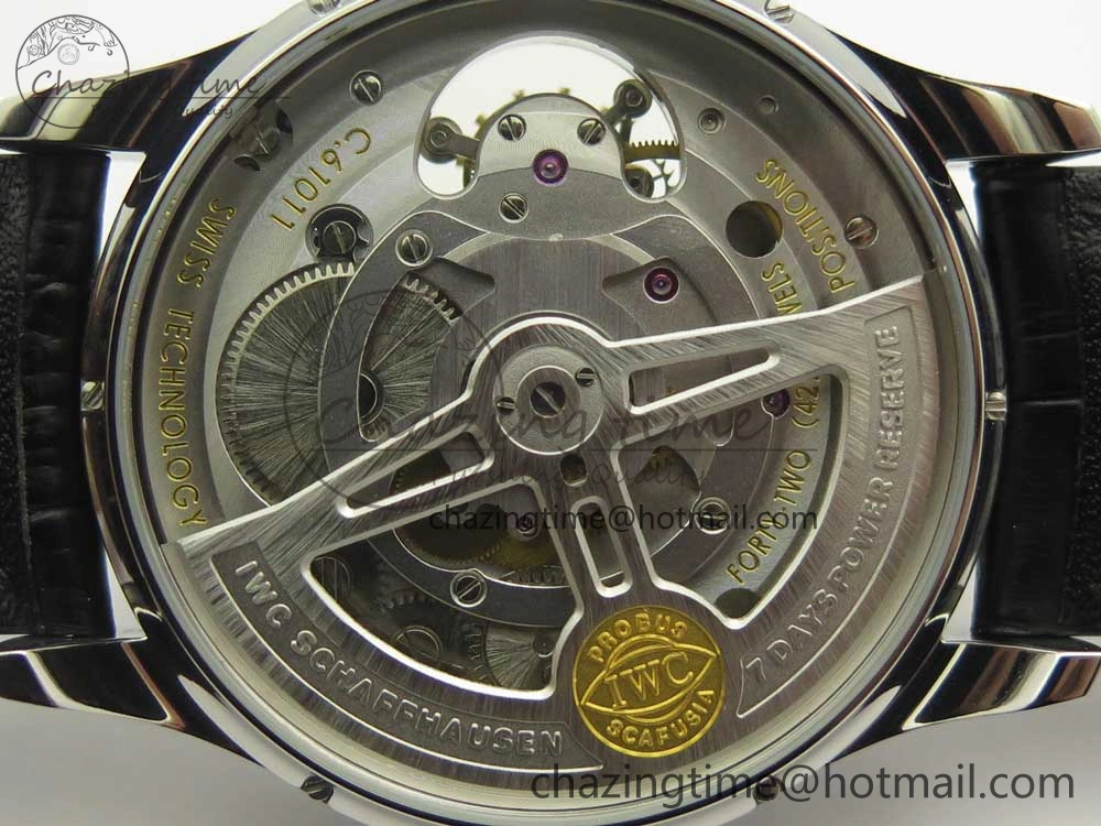 Portuguese Flying Tourbillon SS White Dial 2 Sub Dials on Black Leather Strap