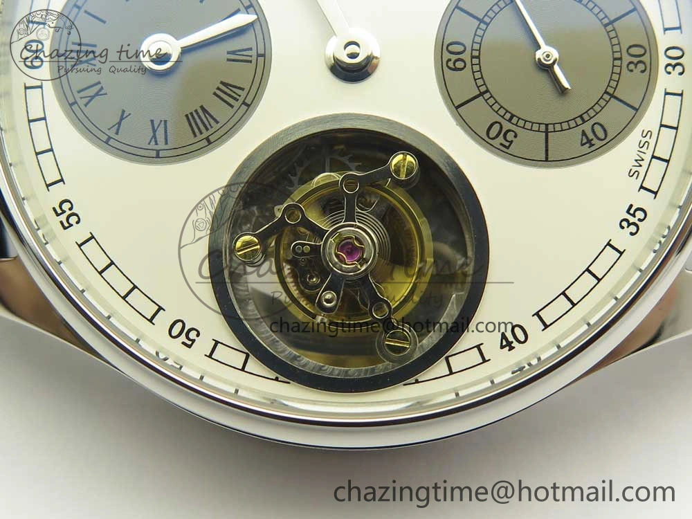 Portuguese Flying Tourbillon SS White Dial 2 Sub Dials on Black Leather Strap