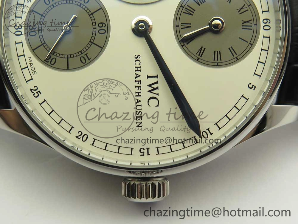 Portuguese Flying Tourbillon SS White Dial 2 Sub Dials on Black Leather Strap