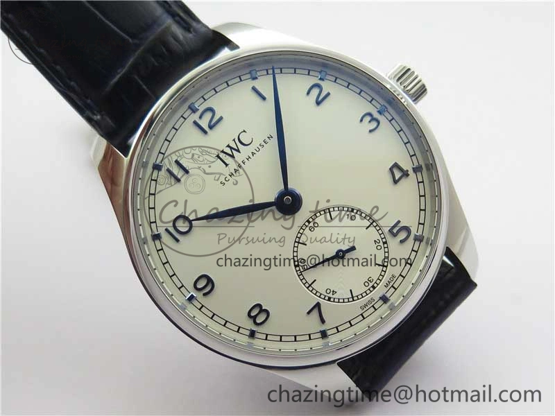Portuguese IW358304 ZF 1:1 Best Edition SS White Dial Blue Markers on Leather Strap A82200