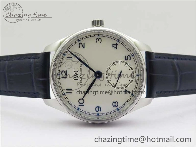Portuguese IW358304 ZF 1:1 Best Edition SS White Dial Blue Markers on Leather Strap A82200