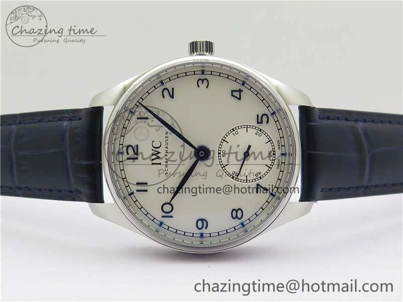 Portuguese IW358304 ZF 1:1 Best Edition SS White Dial Blue Markers on Leather Strap A82200