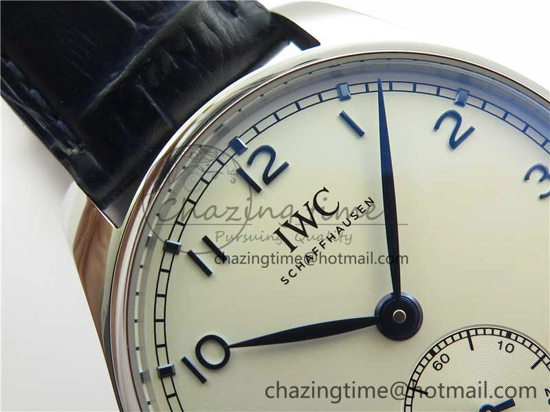 Portuguese IW358304 ZF 1:1 Best Edition SS White Dial Blue Markers on Leather Strap A82200