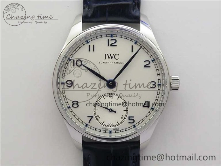Portuguese IW358304 ZF 1:1 Best Edition SS White Dial Blue Markers on Leather Strap A82200