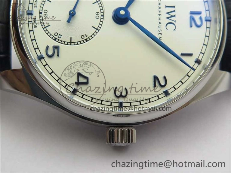 Portuguese IW358304 ZF 1:1 Best Edition SS White Dial Blue Markers on Leather Strap A82200