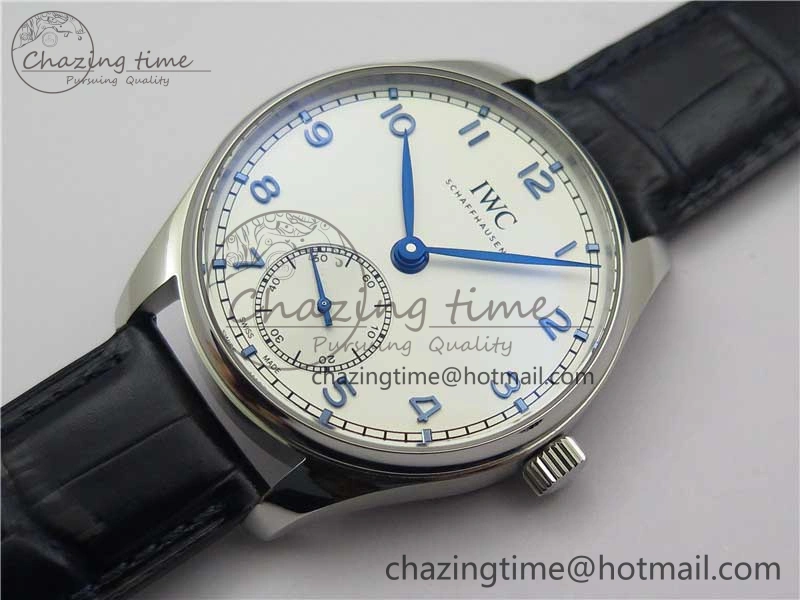 Portuguese IW358304 ZF 1:1 Best Edition SS White Dial Blue Markers on Leather Strap A82200