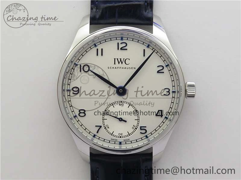 Portuguese IW358304 ZF 1:1 Best Edition SS White Dial Blue Markers on Leather Strap A82200