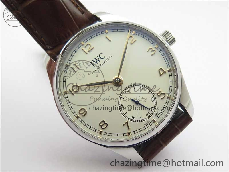 Portuguese IW358304 ZF 1:1 Best Edition SS White Dial RG Markers on Leather Strap A82200