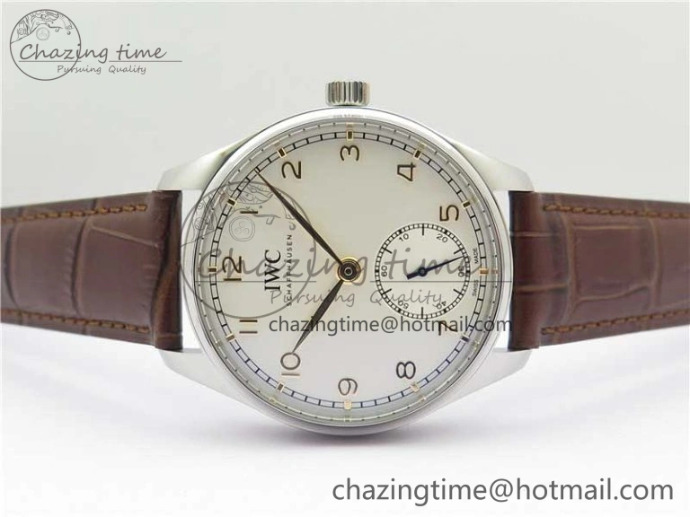 Portuguese IW358304 ZF 1:1 Best Edition SS White Dial RG Markers on Leather Strap A82200