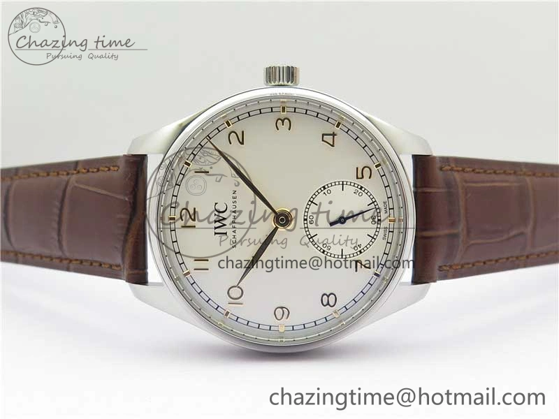 Portuguese IW358304 ZF 1:1 Best Edition SS White Dial RG Markers on Leather Strap A82200