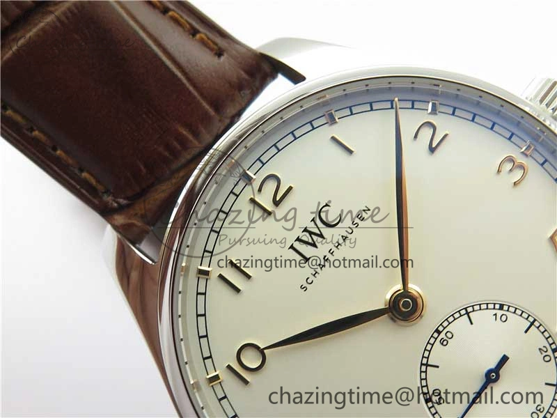 Portuguese IW358304 ZF 1:1 Best Edition SS White Dial RG Markers on Leather Strap A82200