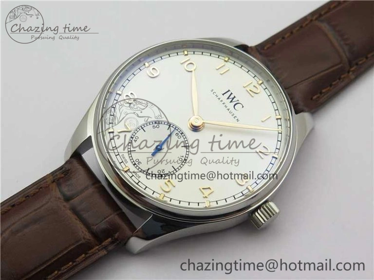 Portuguese IW358304 ZF 1:1 Best Edition SS White Dial RG Markers on Leather Strap A82200