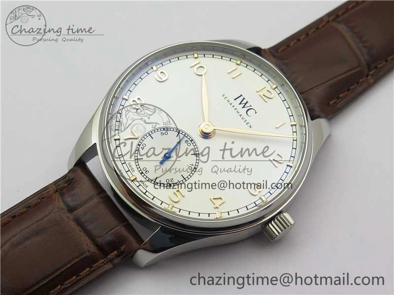 Portuguese IW358304 ZF 1:1 Best Edition SS White Dial RG Markers on Leather Strap A82200