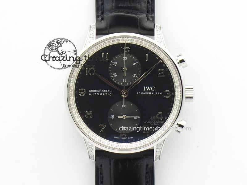 Portuguese IW3714 Diam ZF V2 1:1 Best Edition Black Dial On Black Leather Strap A79350 (Slim Movement)