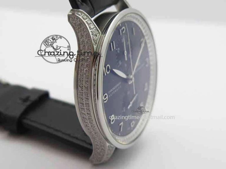 Portuguese IW3714 Diam ZF V2 1:1 Best Edition Black Dial On Black Leather Strap A79350 (Slim Movement)