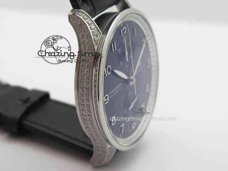 Portuguese IW3714 Diam ZF V2 1:1 Best Edition Black Dial On Black Leather Strap A79350 (Slim Movement)