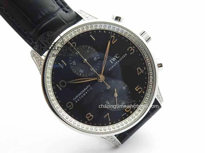 Portuguese IW3714 Diam ZF V2 1:1 Best Edition Black Dial On Black Leather Strap A79350 (Slim Movement)