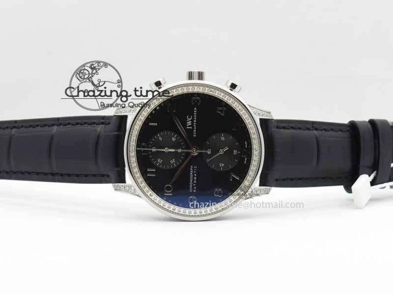 Portuguese IW3714 Diam ZF V2 1:1 Best Edition Black Dial On Black Leather Strap A79350 (Slim Movement)