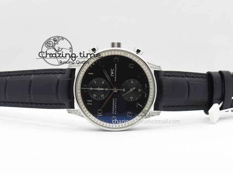 Portuguese IW3714 Diam ZF V2 1:1 Best Edition Black Dial On Black Leather Strap A79350 (Slim Movement)