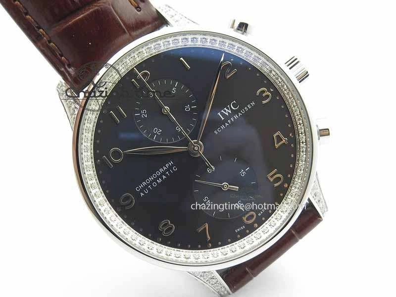 Portuguese IW3714 Diam ZF V2 1:1 Best Edition Gray Dial On Brown Leather Strap A79350 (Slim Movement)