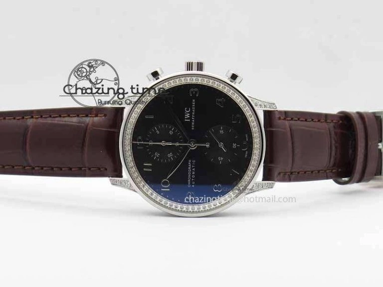 Portuguese IW3714 Diam ZF V2 1:1 Best Edition Gray Dial On Brown Leather Strap A79350 (Slim Movement)
