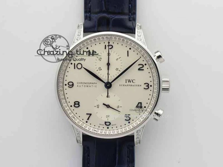 Portuguese IW3714 Diam ZF V2 1:1 Best Edition White Dial Blue Makers On Blue Leather Strap A79350 (Slim Movement)