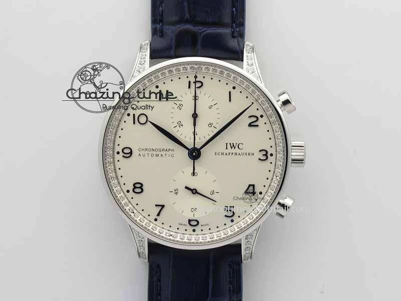 Portuguese IW3714 Diam ZF V2 1:1 Best Edition White Dial Blue Makers On Blue Leather Strap A79350 (Slim Movement)
