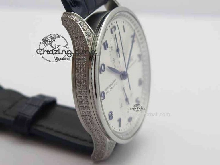 Portuguese IW3714 Diam ZF V2 1:1 Best Edition White Dial Blue Makers On Blue Leather Strap A79350 (Slim Movement)